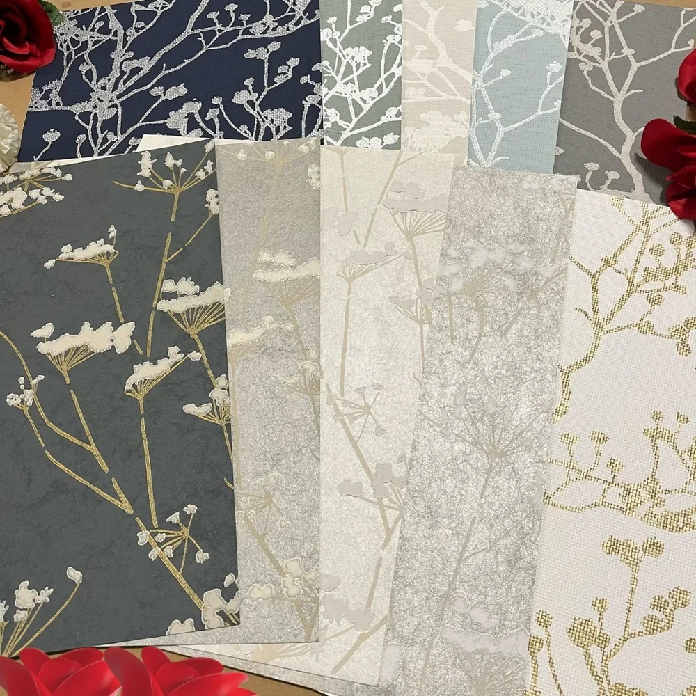 10 Large Quality Budding Branches/Springs Textured Silver Gold Wallpaper Sheets